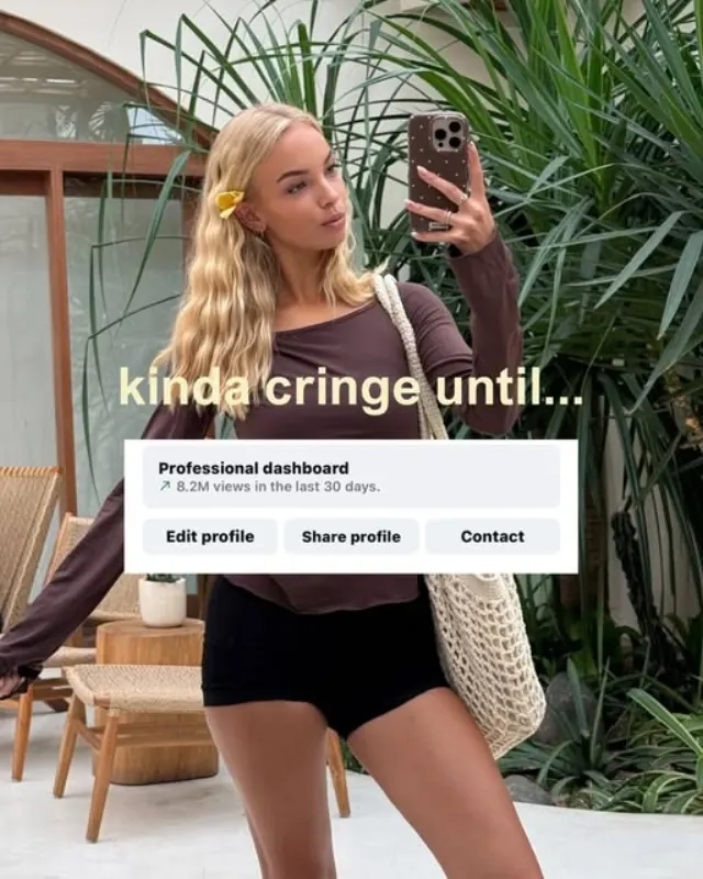 Post: a mirror selfie, kinda cringe until you see the professional dashboard